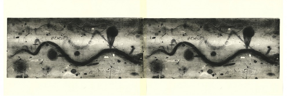 Particles and Waves | Intaglio chinecolle suchy tłok kolaż | 210x 74cm | 2017